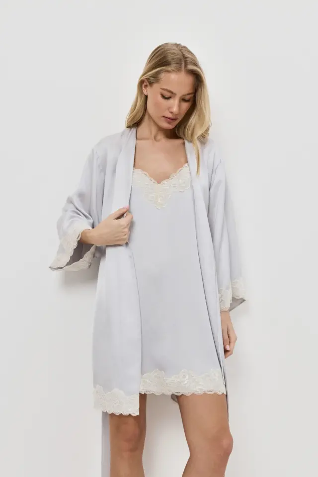 Aruelle Eden Ρόμπα Σατέν 100% Βισκόζη Grey 3