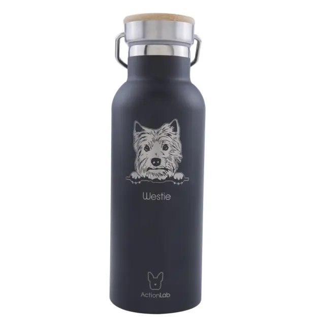 Eco Life Bamboo Thermos Μαύρο Westie 370ml Μαύρο