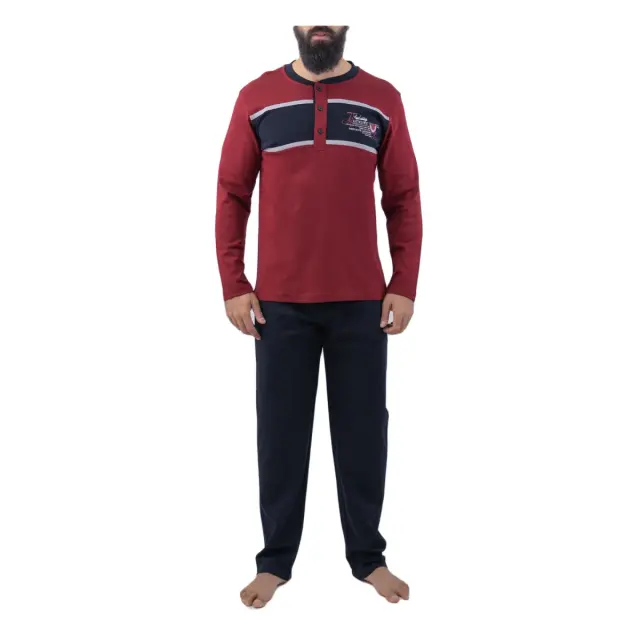 FMS Ανδρική Πυτζάμα Luxury, Χρώμα Μπορντό - 2XL
