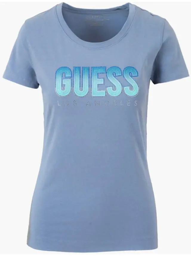 Guess Γυναικεία Μπλούζα Βαμβακερή με Τιράντες Καρό Μπλέ Ανοιχτό W5GI14J1314-A70Q