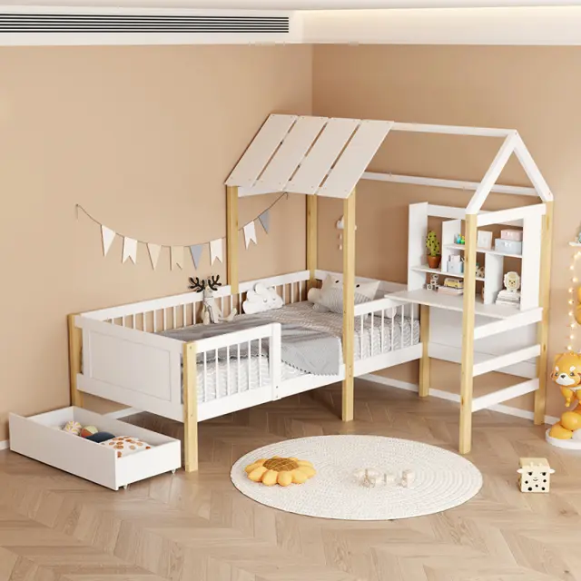 Παιδικό κρεβάτι Bedria pakoworld τ. Montessori ξύλο σε λευκή-φυσική απόχρωση 90x190εκ 3