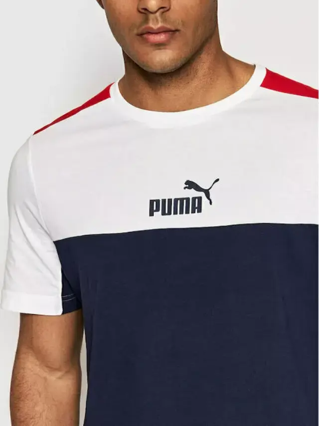 Puma - Essential Ανδρικό T-shirt με Λογότυπο 847426-06 Μπλε Ναυτικό/Λευκό/Κόκκινο - 2XL 3