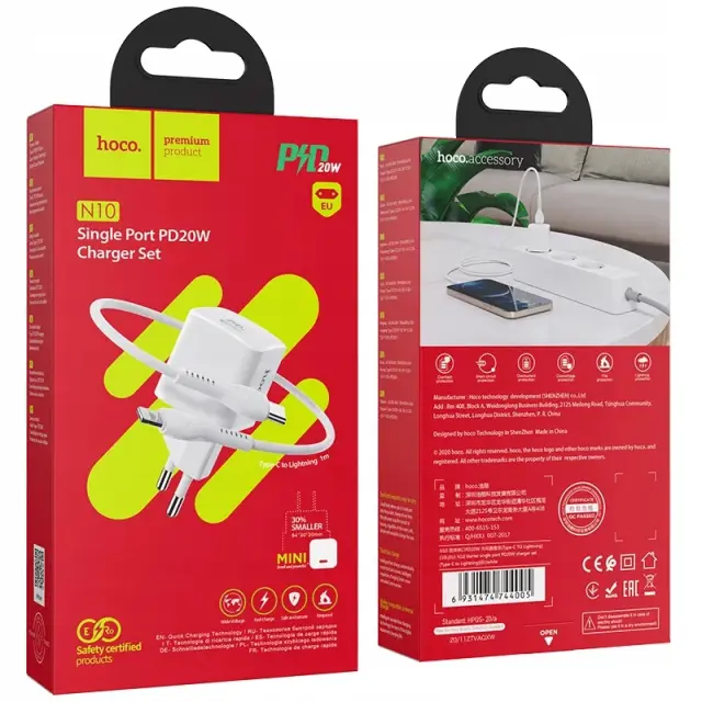 HOCO charger Type C + cable Type C to iPhone Lightning 8-pin 20W Starter N10 white 3