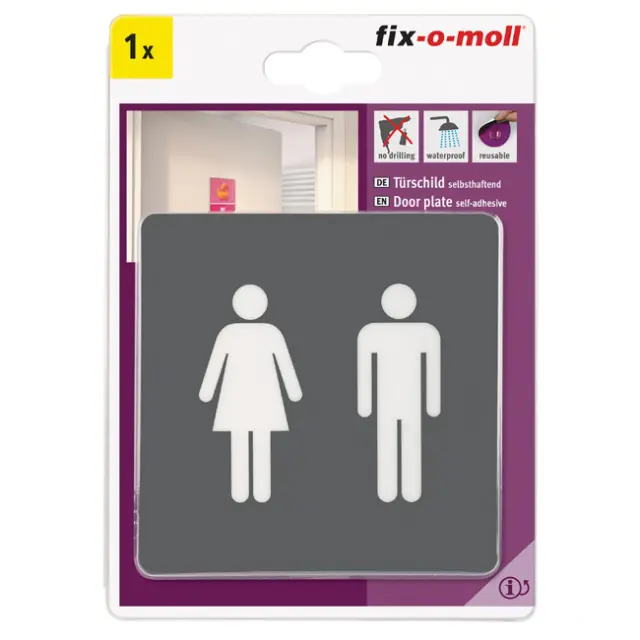 Σήμα Πόρτας WC Αυτοκόλλητο Γκρι 100x100mm 2