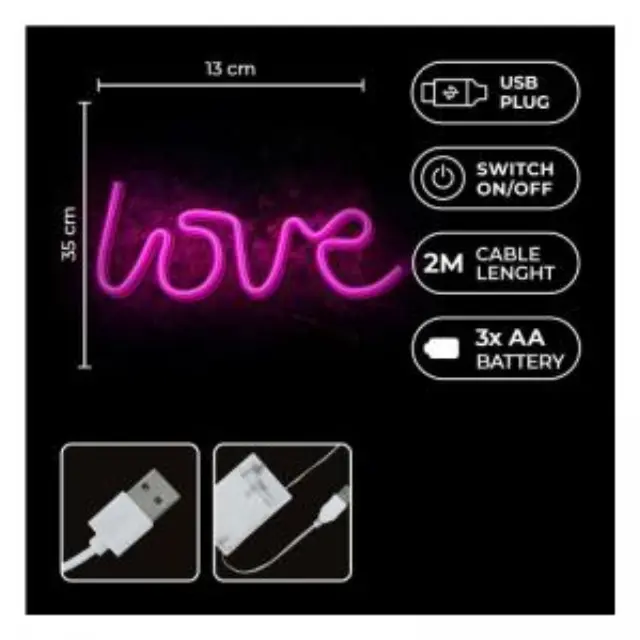 Neon LED Forever Light FLNEO5 LOVE (USB/Μπαταρίας & On/Off) Ροζ N64438 3