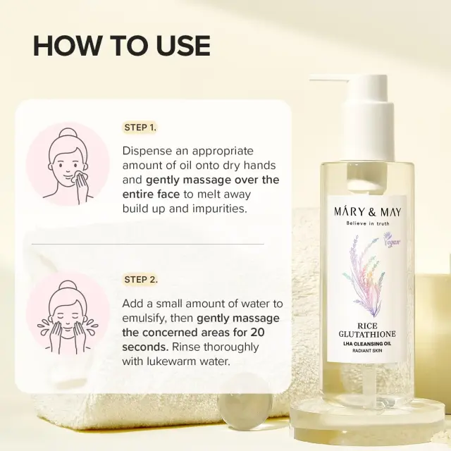 Mary&May Rice Glutathione LHA Cleansing Oil Λάδι Ντεμακιγιάζ με Ρύζι, Γλουταθειόνη & LHA 200ml 2