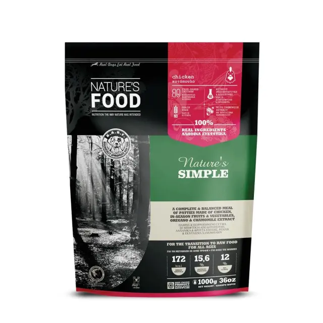 Nature s Food Nature s Simple Ωμή Τροφή Σκύλου Μπιφτέκια Κοτόπουλου 1kg