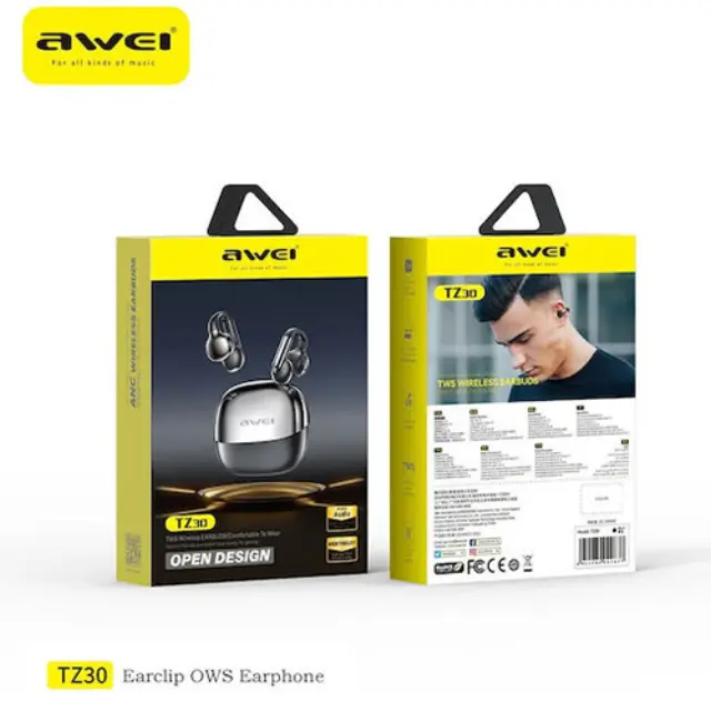 Awei TZ30 Open Ear Bluetooth Handsfree Ακουστικά με Αντοχή στον Ιδρώτα και Θήκη Φόρτισης Μαύρα 3