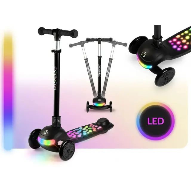 Ricokids Παιδικό Πατίνι Glowy Αναδιπλούμενο με 3 Τροχούς & Led Μαύρο 2