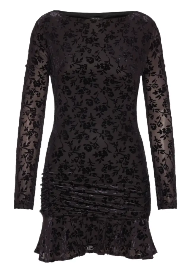 FunkyBuddha γυναικείο velvet devore mini φόρεμα με σούρες FBL014-128-13-1
