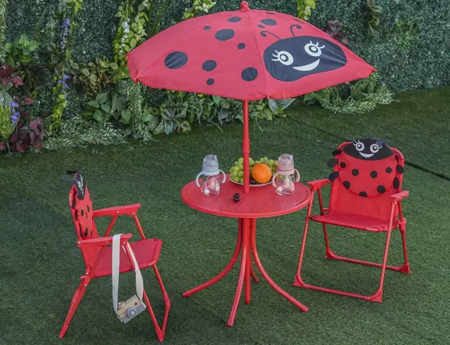 Παιδικό Σετ Κήπου & Βεράντας Lady Bug με Τραπέζι Bistro, Ομπρέλα και 2 Καρέκλες - Μέταλλο - Red FF1000120 3