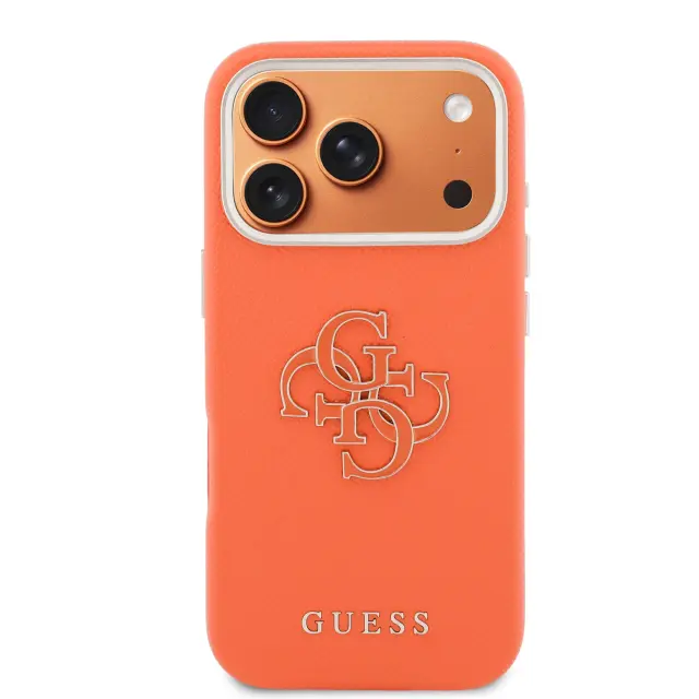 Guess PU Grained 4G Resin Metal Logo Case for iPhone 17 Pro Orange 3