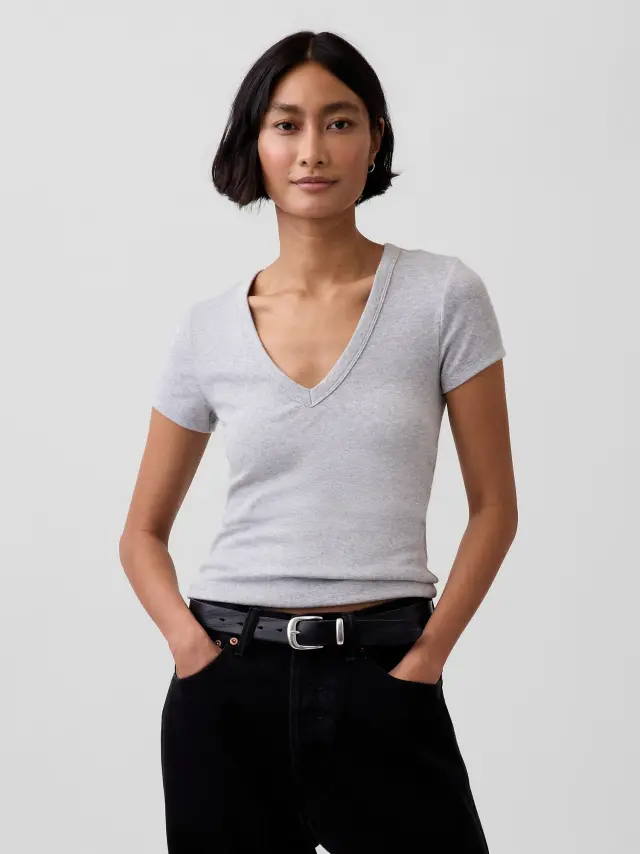 Γυναικεία Μπλούζα με V-Λαιμόκοψη Heather grey
