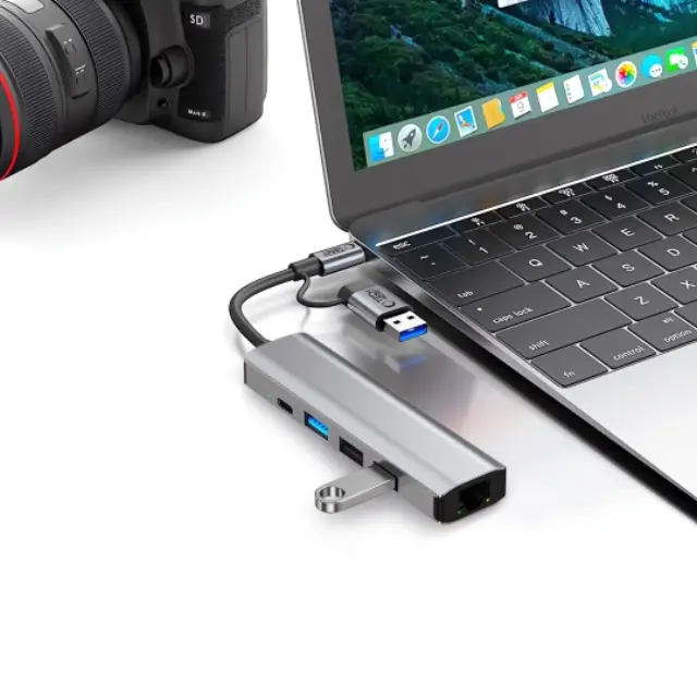 Tech-protect Hb03 Hub Adapter 5in1 Type-c + Usb2.0 + Usb3.0 + Rj45 Space Grey 3