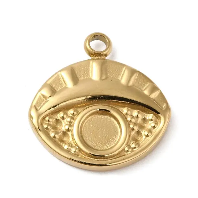 Κρεμαστό Eye 15x14x2mm (Καστόνι 3.7mm) Ανοξείδωτο Ατσάλι 304 Real 14K Gold Plated - 2τεμ