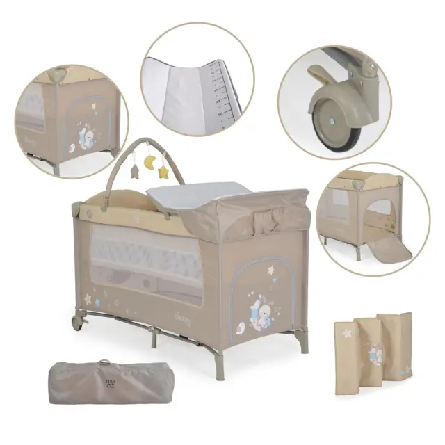 Moni Sleepy Παρκοκρέβατο 2 Επιπέδων με Αλλαξιέρα Beige