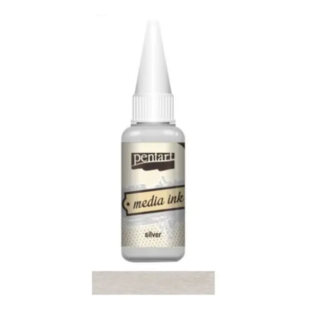 Μελάνι Media ink Pentart 20 ml, Μεταλλικό ασημί