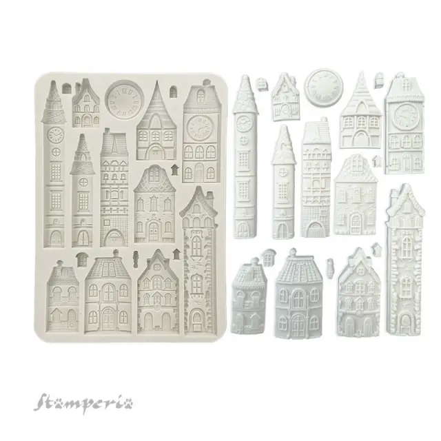 Καλούπι σιλικόνης A5, 15×21cm, Stamperia, Gear up for Christmas, Houses