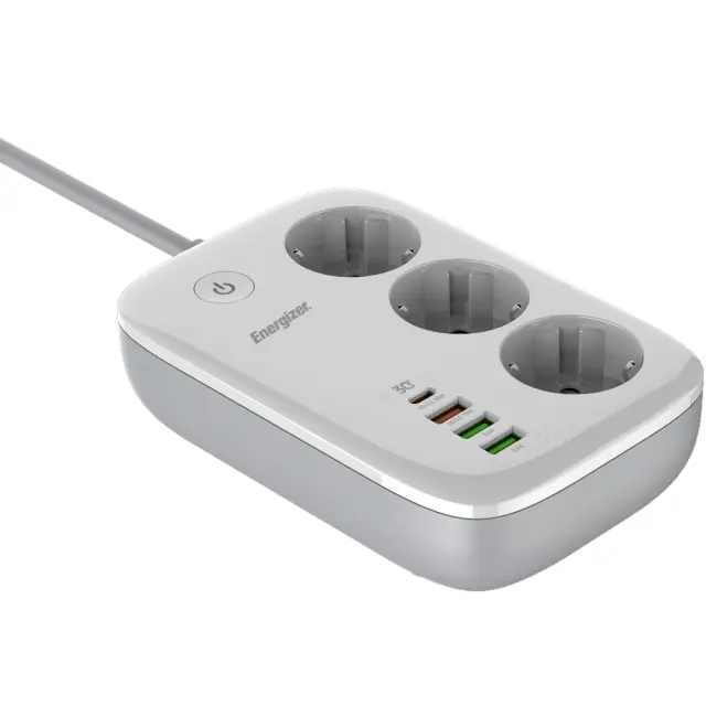 Επιτραπέζιος Φορτιστής Energizer EPB2500W02EU 2500W 10A Max με 3xΣούκο + 1xUSB-C + 3xUSB-A / 2.4A, Διακόπτη Ασφαλείας On/Off, Έλεγχο μέσω WiFi, Καλώδιο 2m Λευκός