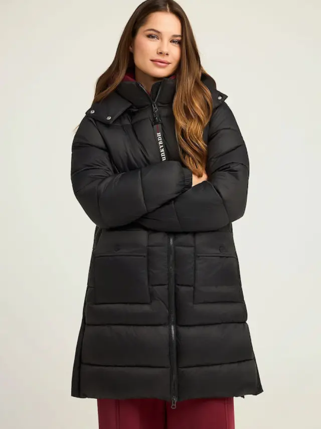 Funky Buddha Long Puffer Jacket for Winter with Hood Black FBL012-107-01 - XL