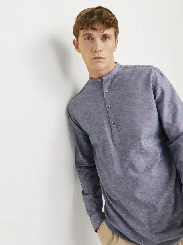 JJESUMMER TUNIC LINEN BLEND SHIRT LS SN faded denim 2