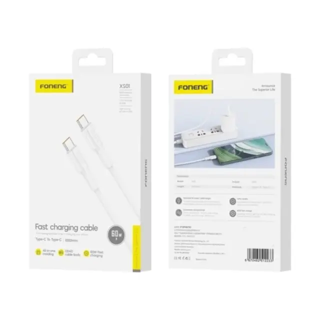 Καλώδιο Σύνδεσης USB 2.0 Foneng XS01 USB C σε USB C 60W 1m Λευκό N68684