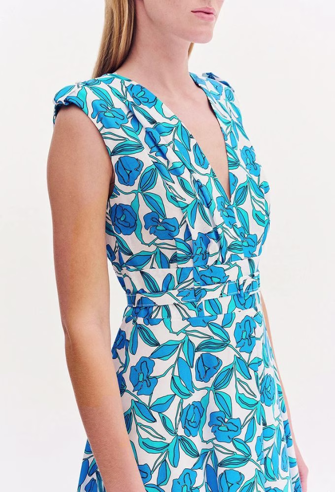 Forel Φόρεμα Floral Midi Λευκό-Γαλάζιο Γαλάζιο - 52 3