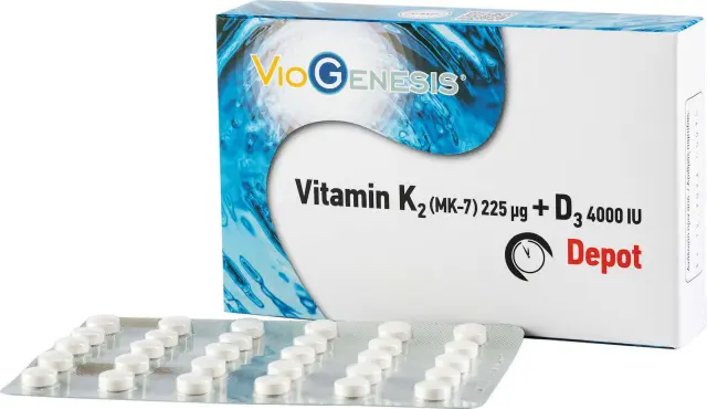 VioGenesis Vitamin K2 [MK-7] 225μg + Vitamin D3 4000IU Depot Συμπλήρωμα Διατροφής για τα Οστά - Δόντια και το Ανοσοποιητικό Σύστημα 60 Δισκία