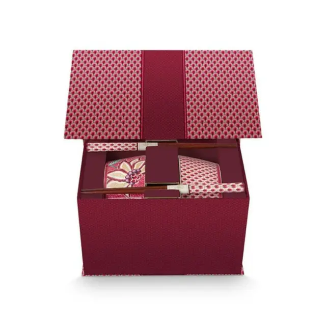 Pip Studio σετ 2 Μπωλ Πορσελάνης & 2 Chopsticks: Flower Festival Pink