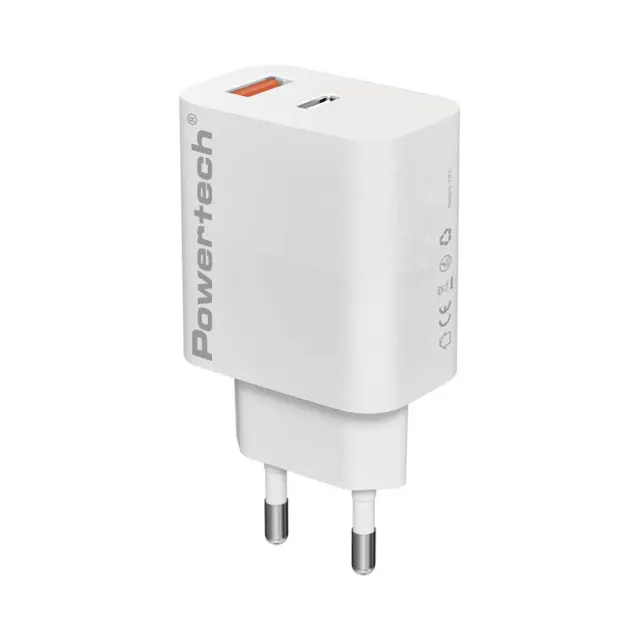 Ταχυφορτιστής Powertech PT-1437 PD & QC 20W GaN3 USB & USB-C Charger Λευκός