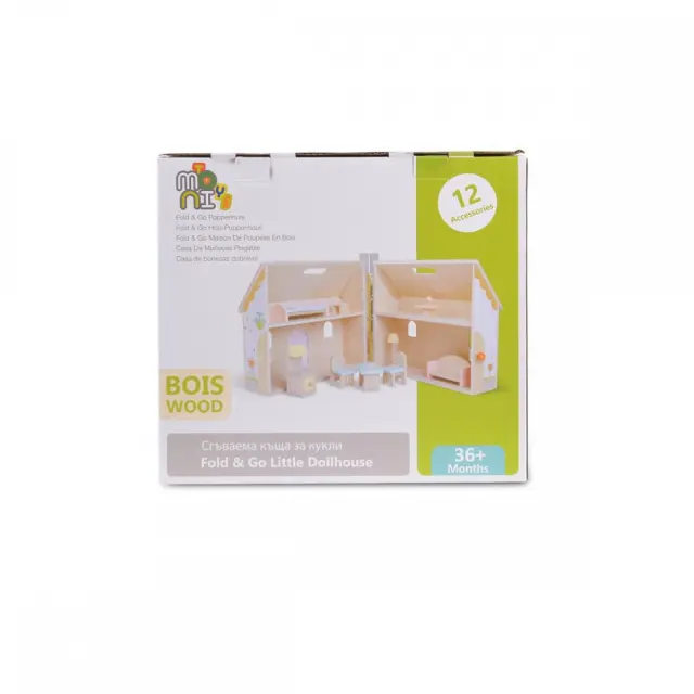 MONI TOYS - 4139 Wooden foldable doll house 13 pcs - 3800146221492 3