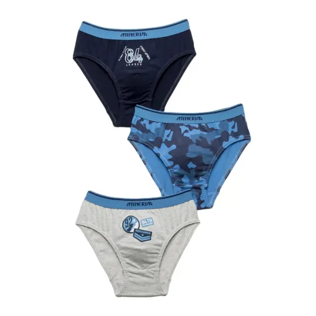 Minerva Παιδικό Εφηβικό Slip Αγόρι Blue Camo - Τριπλό Πακέτο, Χρώμα Μαρίν-Camo-Γκρι Μελ.