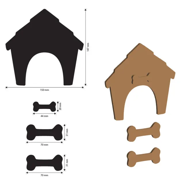 Διακοσμητικά σχέδια MDF, Stamperia, Furry Friends, Σπιτάκι και κόκαλο 2