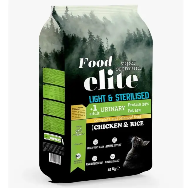 Food Elite Super Premium Light & Sterilised & Urinary Chicken & Rice για Στειρωμένες Γάτες με Κοτόπουλο 15kg
