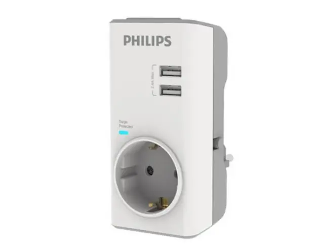Μονόπριζο Ασφαλείας Philips CHP4010W/GRS - 1x Schuko - 2x USB-A - Προστασία Υπέρτασης - ΛευκόCHP4010W/GRS