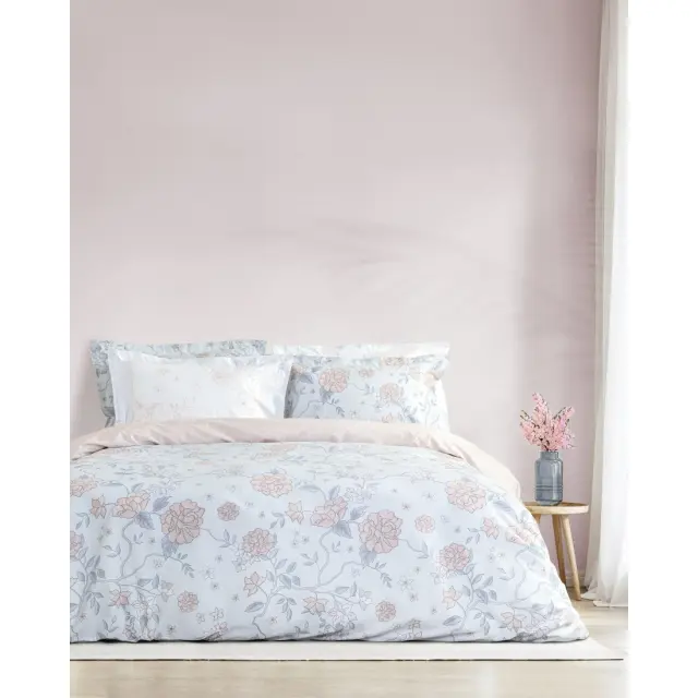 Σετ Σεντόνια Floral Dream Σιέλ, Τιρκουάζ, Ροζ Υπέρδιπλα (2 x 240x260 + 2 Μαξιλαροθήκες Oxford 4 πλευρών 52x72+5)