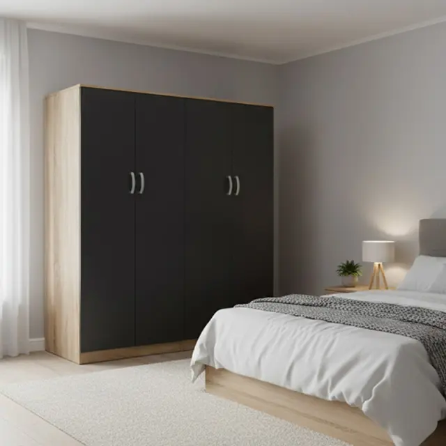 Ντουλάπα τετράφυλλη Athos Ι pakoworld sonoma-ανθρακί 160x42x180εκ