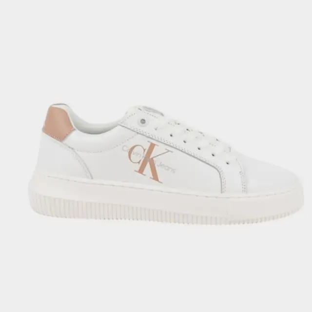 Calvin Klein - Γυναικεία Δερμάτινα Sneakers Chunky Cupsole Mono Wn YW0YW00823-0K6 Λευκό - 38