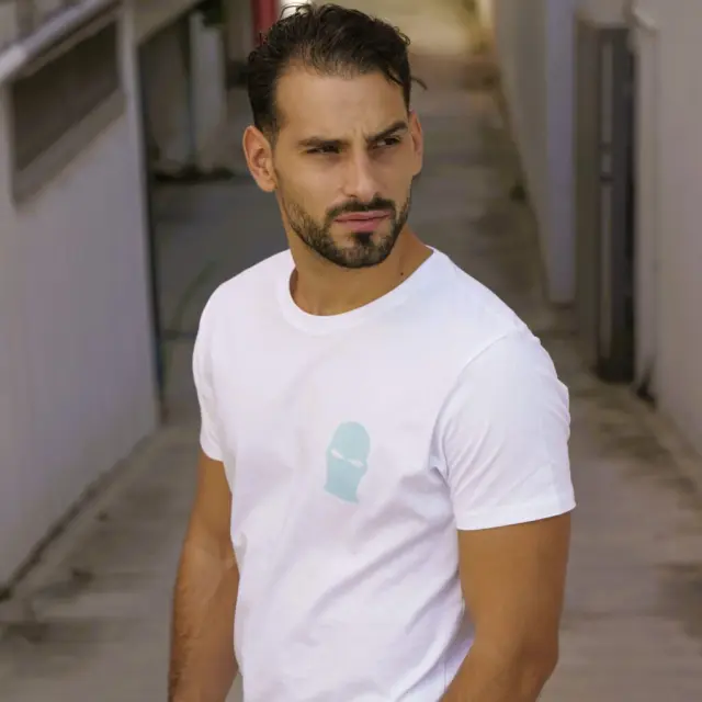 Ghetto White Blue Mask T-Shirt Unisex | Back Logo “Somewhere We Belong” 3