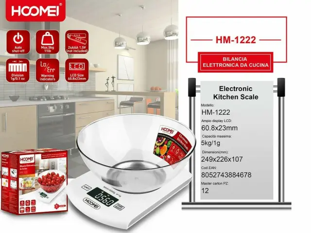 Hoomei HM-1222 Ψηφιακή Ζυγαριά Κουζίνας 1gr/5kg Λευκή 2