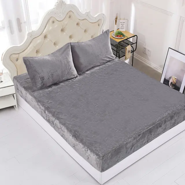 Fleece σεντόνι με λάστιχο και μαξιλαροθήκες (160cm x 200cm + 35cm) light grey - -