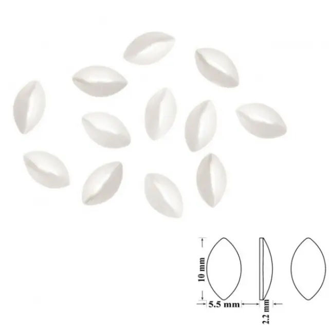 Swarovski 2208/4 Cabochon Navette Flat Back No Hotfix 10mm Crystal White Pearl - 10τεμ
