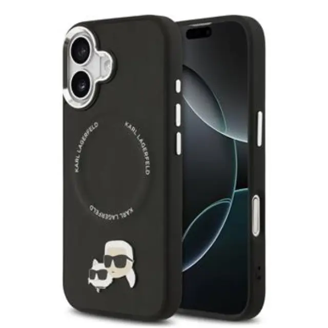 Karl Lagerfeld PU Karl and Choupette Heads Pins MagSafe Case for iPhone 17 Black