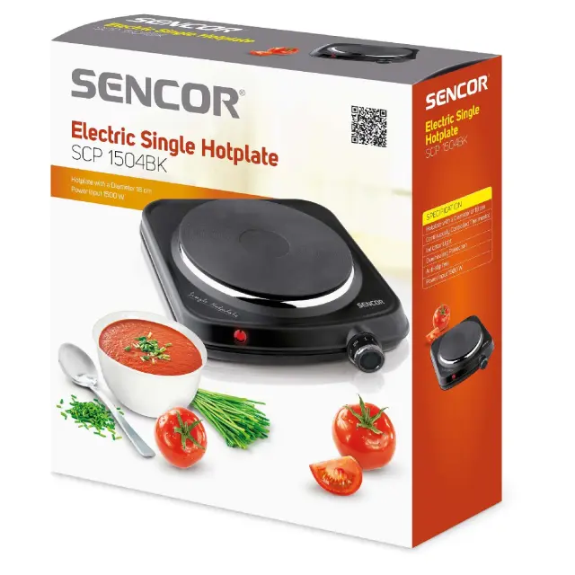 Φορητή Εστία Μονή 1500W 18cm Sencor SCP 1504BK-EUE4 Μαύρη 2