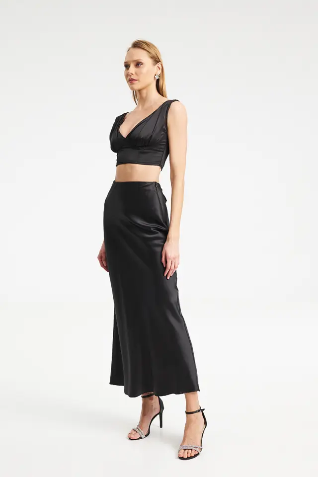 Satin Maxi Φούστα με Λοξή Γραμμή TAY SKIRT - XS 3