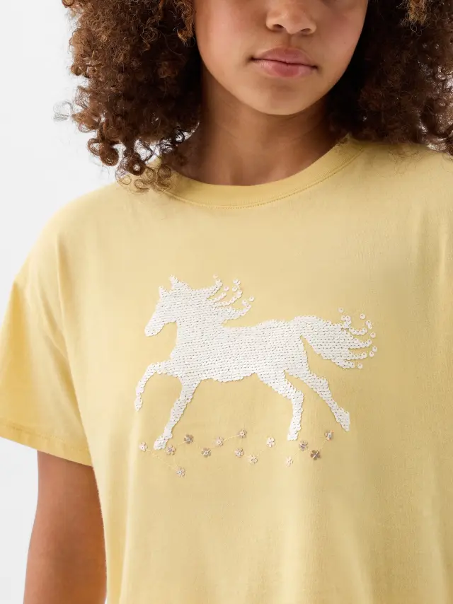 Κίτρινη Παιδική Flippy-Sequin Graphic Μπλούζα NEW CHAMOIS - XS