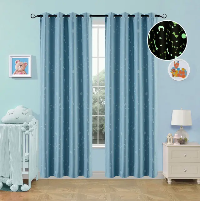 Κουρτίνα Με 8 Κρίκους 140x260 Φωσφοριζέ Beauty Home 6140 Σιέλ 100% Πολυέστερ