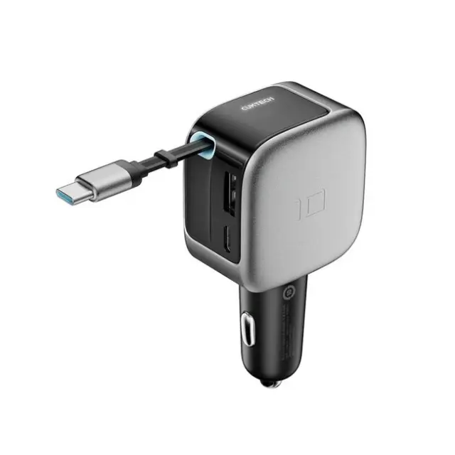 Cuktech Φορτιστής Αυτοκινήτου CC903P 100W with Display & 70cm Retractable USB-C Cable Gray