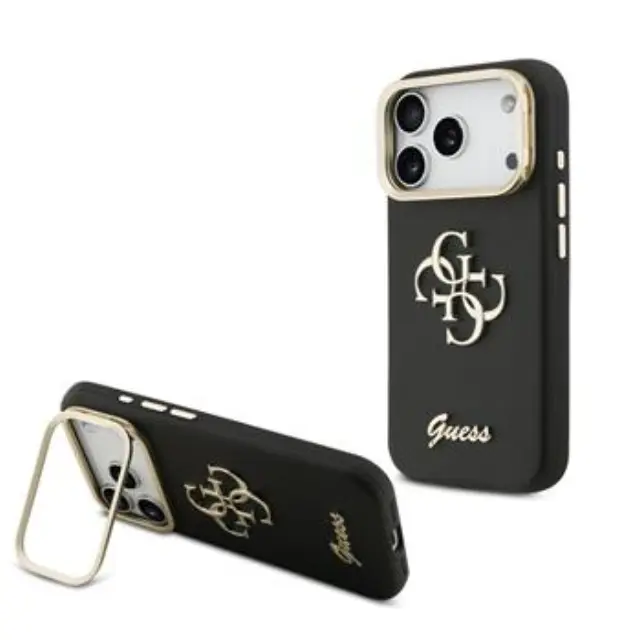 Guess PU Grained 4G Logo Stand Camera Frame Case for iPhone 17 Pro Black