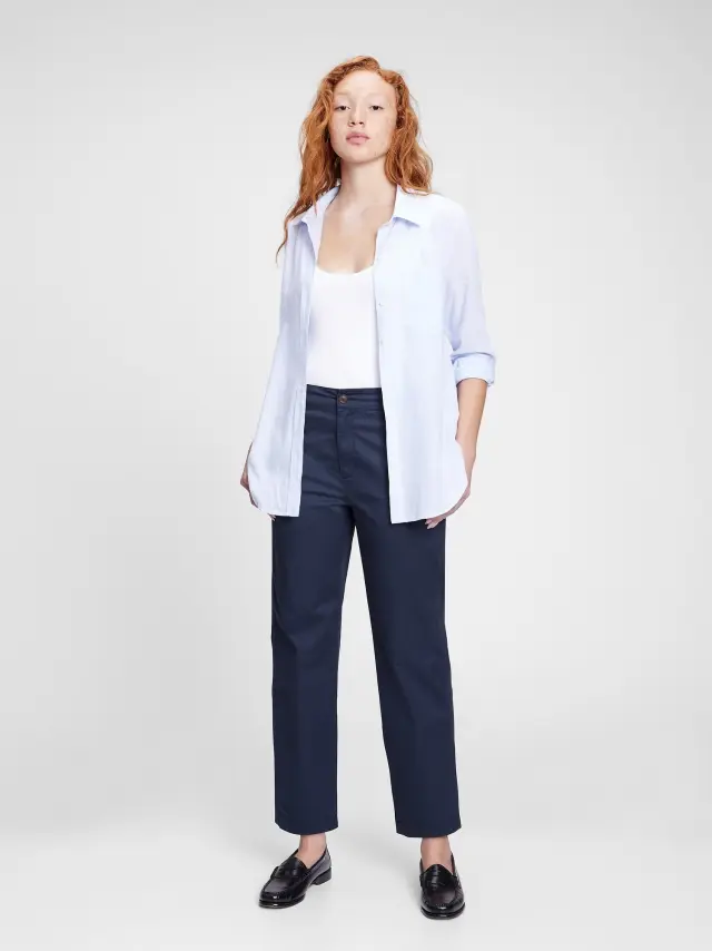 Μπλε High Rise Girlfriend Khaki Παντελόνι με Washwell vintage navy - 0